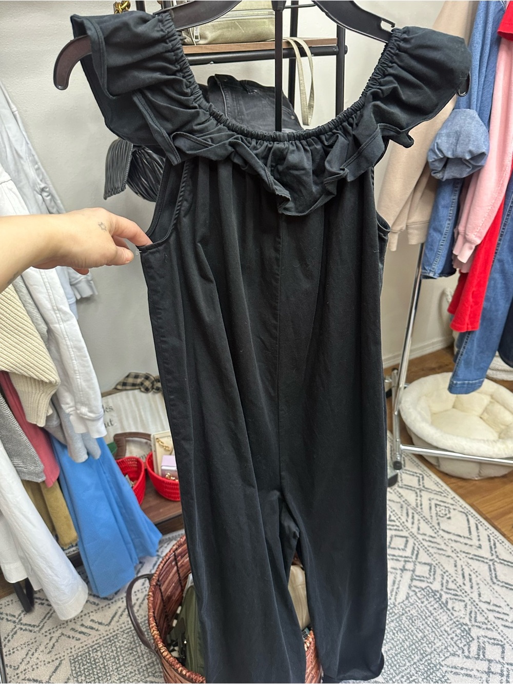 The Nines by HATCH Black Ruffle-Neck Jumpsuit - Picture 6 of 6